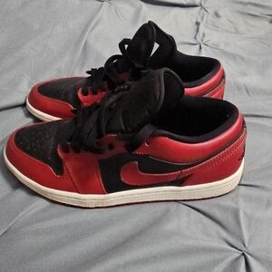 Red and Black Jordan 1 Low 'Reverse Bred' Sneakers